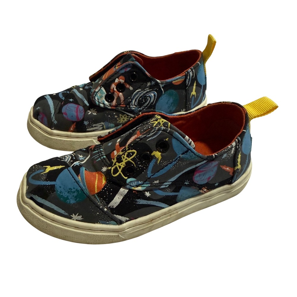 Toms Kids Outer Space Planets Astronauts Slip On Sneakers Black Multi Size 8